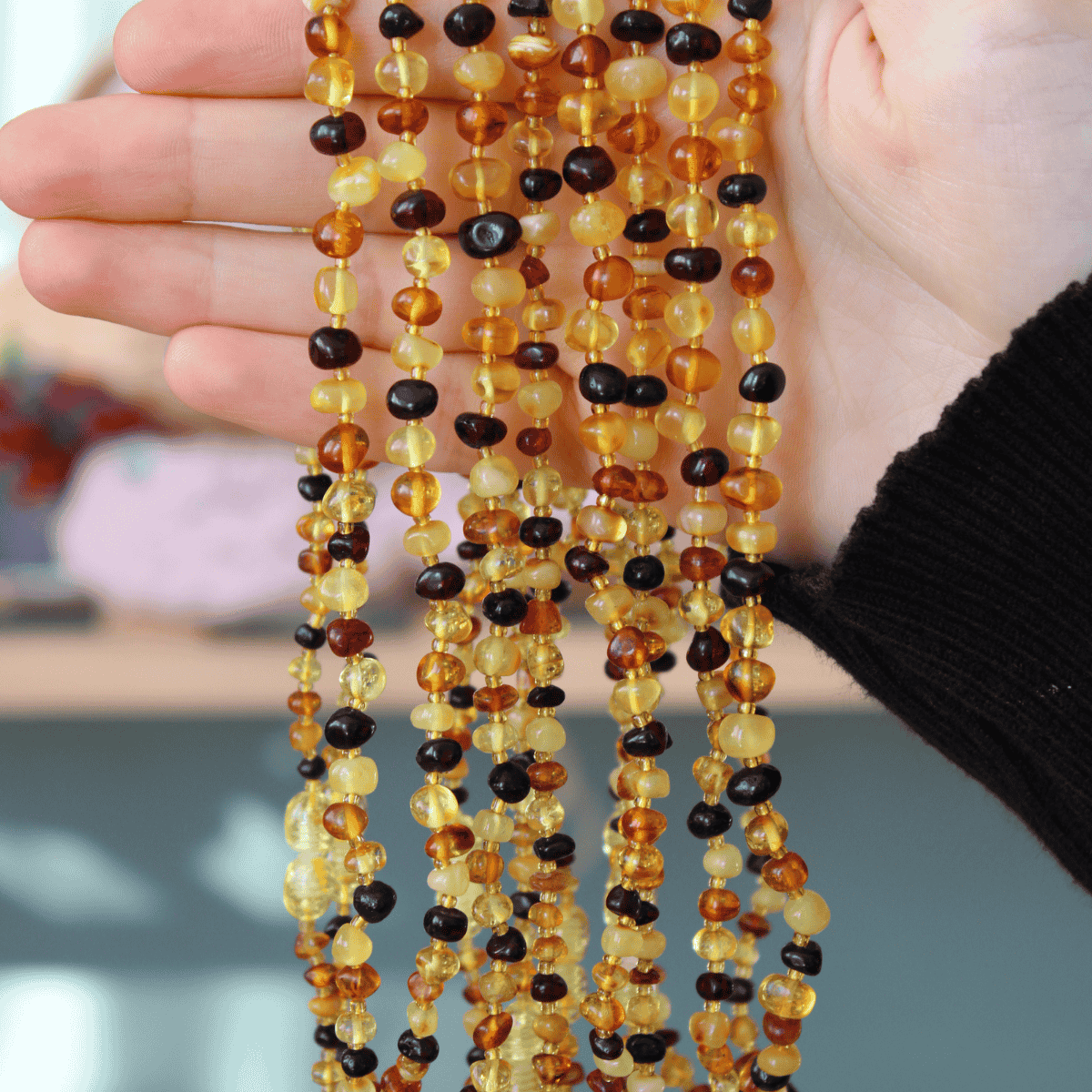 Orijinal Damla Kehribar Sertifikalı Bebek Kolyesi 33-34cm