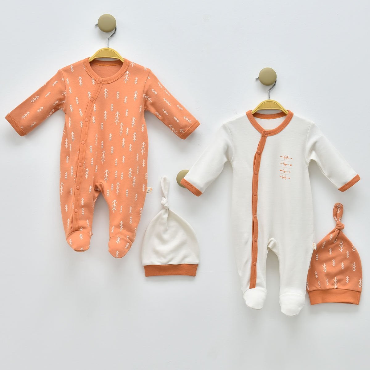 Unisex Ok Baskılı Şapkalı 2li Tulum (4 Parça)