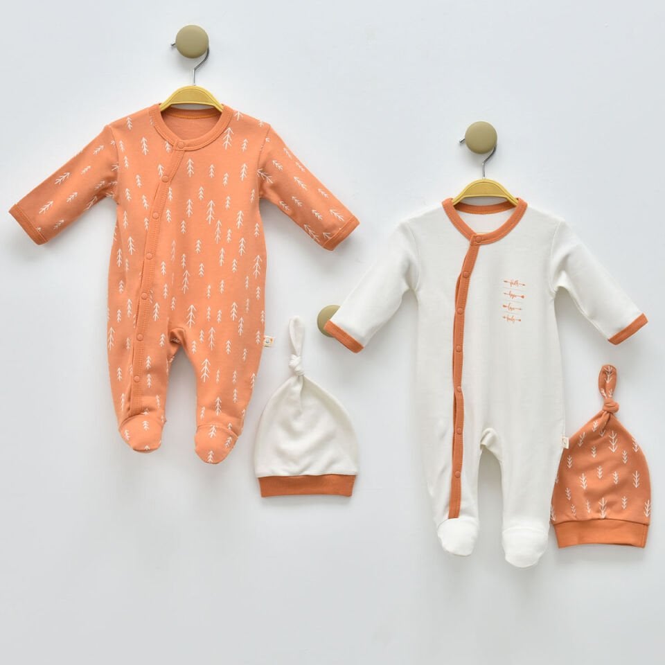 Unisex Ok Baskılı Şapkalı 2li Tulum (4 Parça)