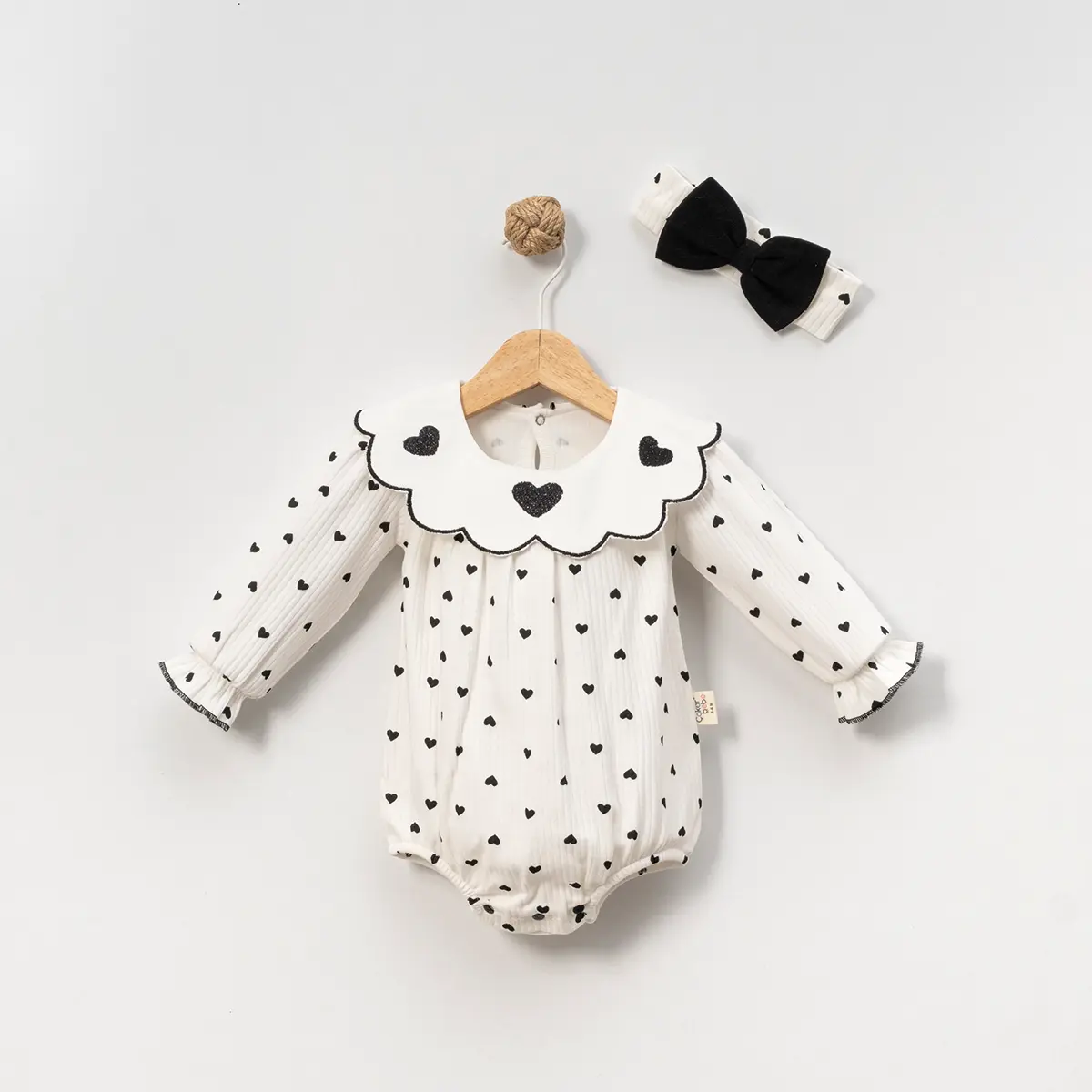 Geniş Yakalı Kız Bebek Romper Bandana