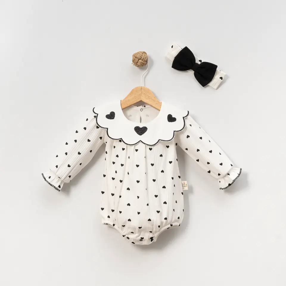 Geniş Yakalı Kız Bebek Romper Bandana