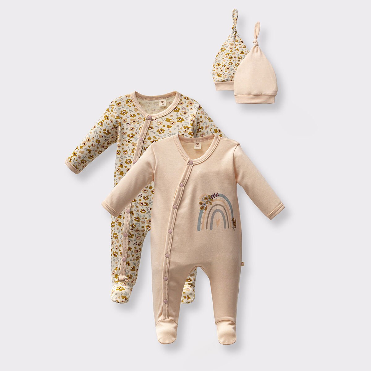 Çiçek Desenli Kız Bebek 2li Tulum Somon (4 Parça)