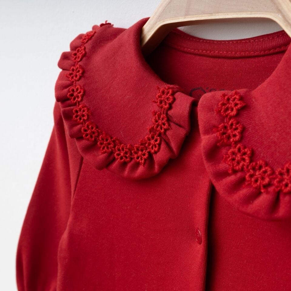 Dantelli Yakalı Kız Bebek Tulum Bandana