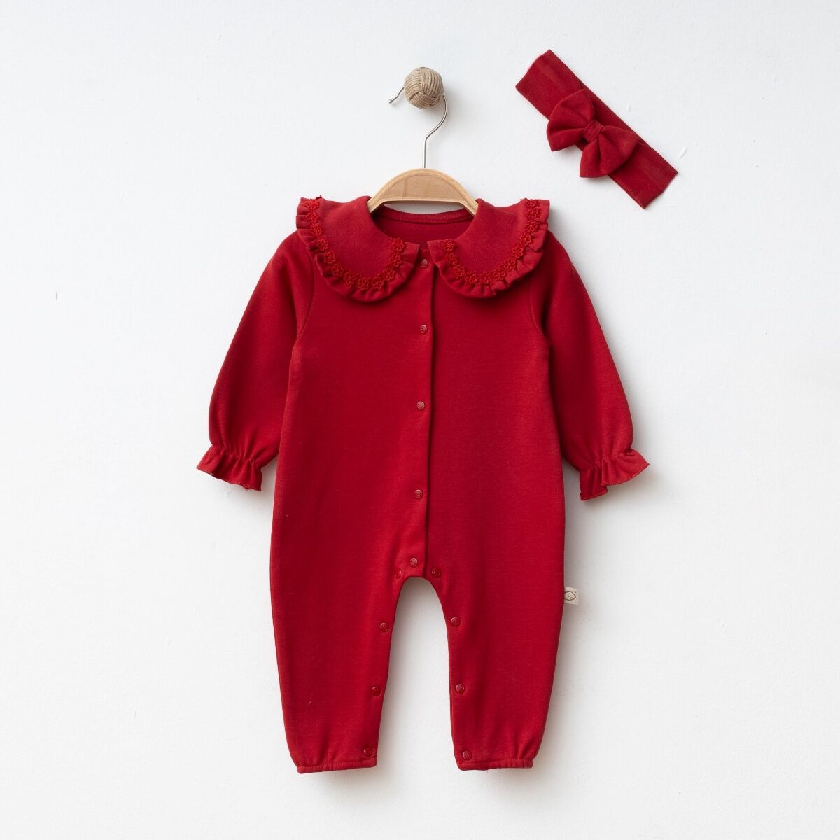 Dantelli Yakalı Kız Bebek Tulum Bandana