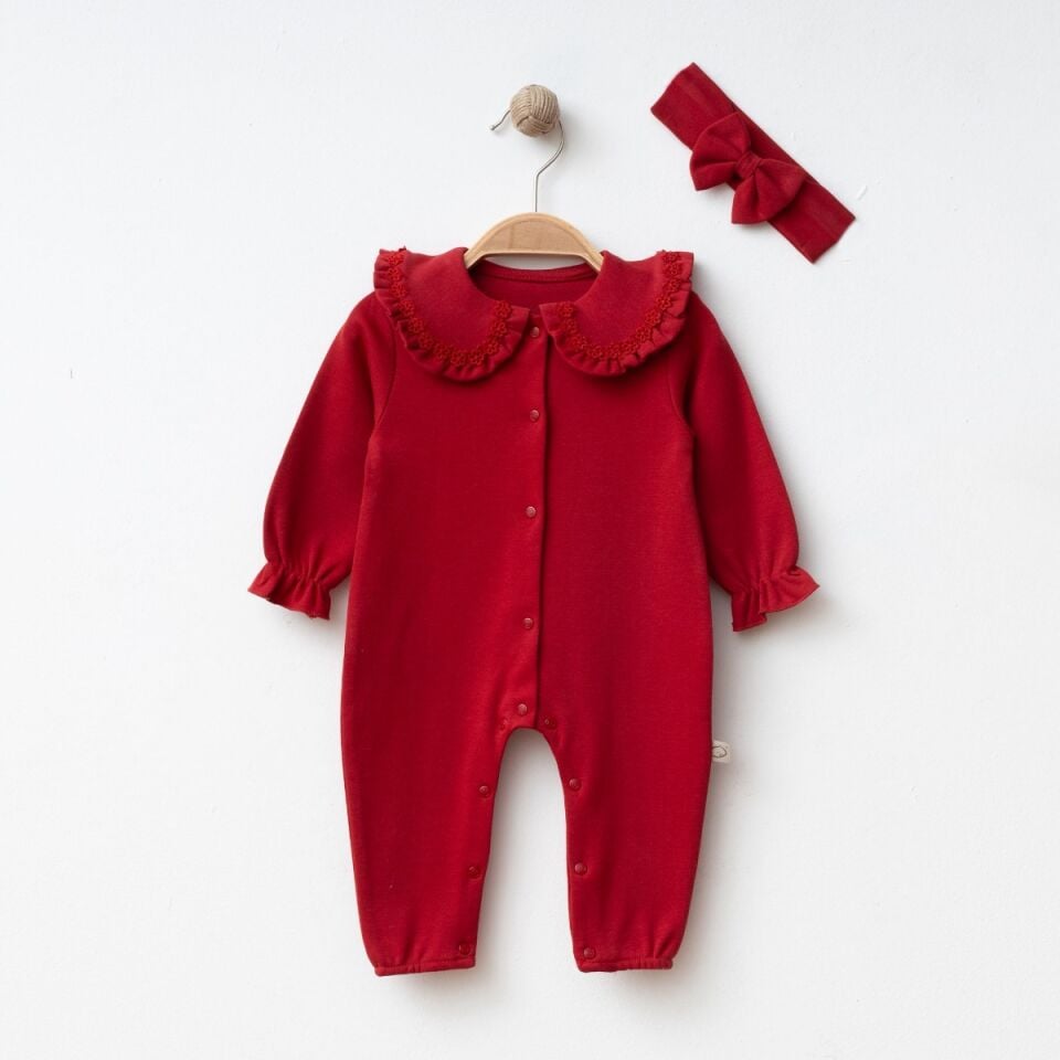 Dantelli Yakalı Kız Bebek Tulum Bandana