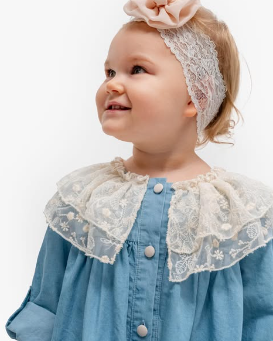 Dantel Yaka Kız Bebek Denim Kot Elbise