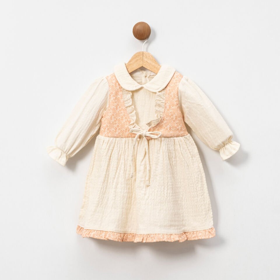 Yelekli Müslin Kız Bebek Elbise