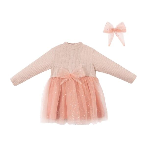 Triko Tütülü Parıltılı Kız Bebek Elbisesi