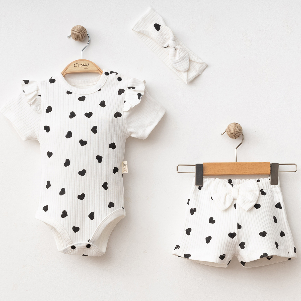 Kalpli Fitilli 3'lü Kız Bebek Takım