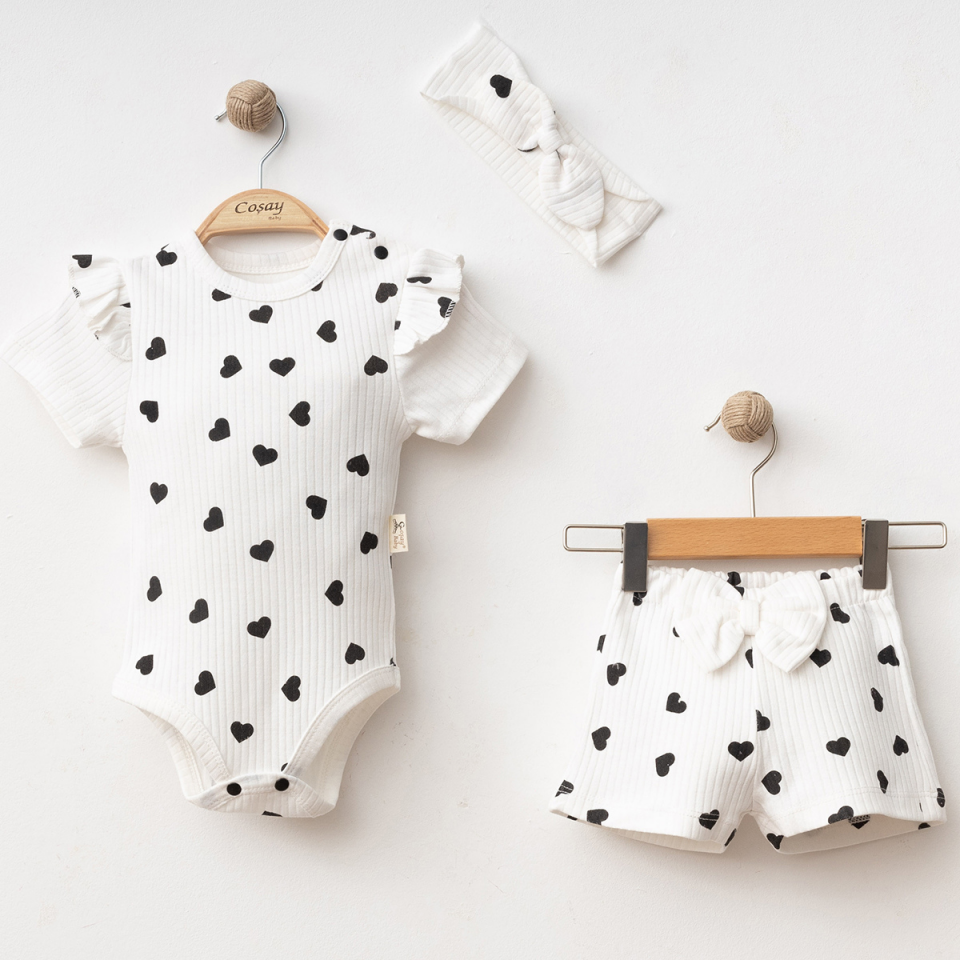 Kalpli Fitilli 3'lü Kız Bebek Takım