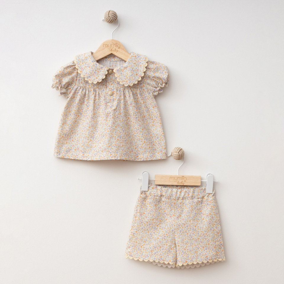 Su Taşı Baskılı  2'li Şortlu Kız Bebek Takım