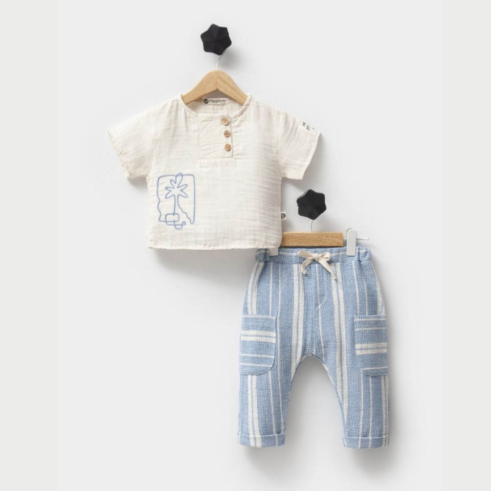 Nakışlı Müslin 2'li Erkek Bebek Takım