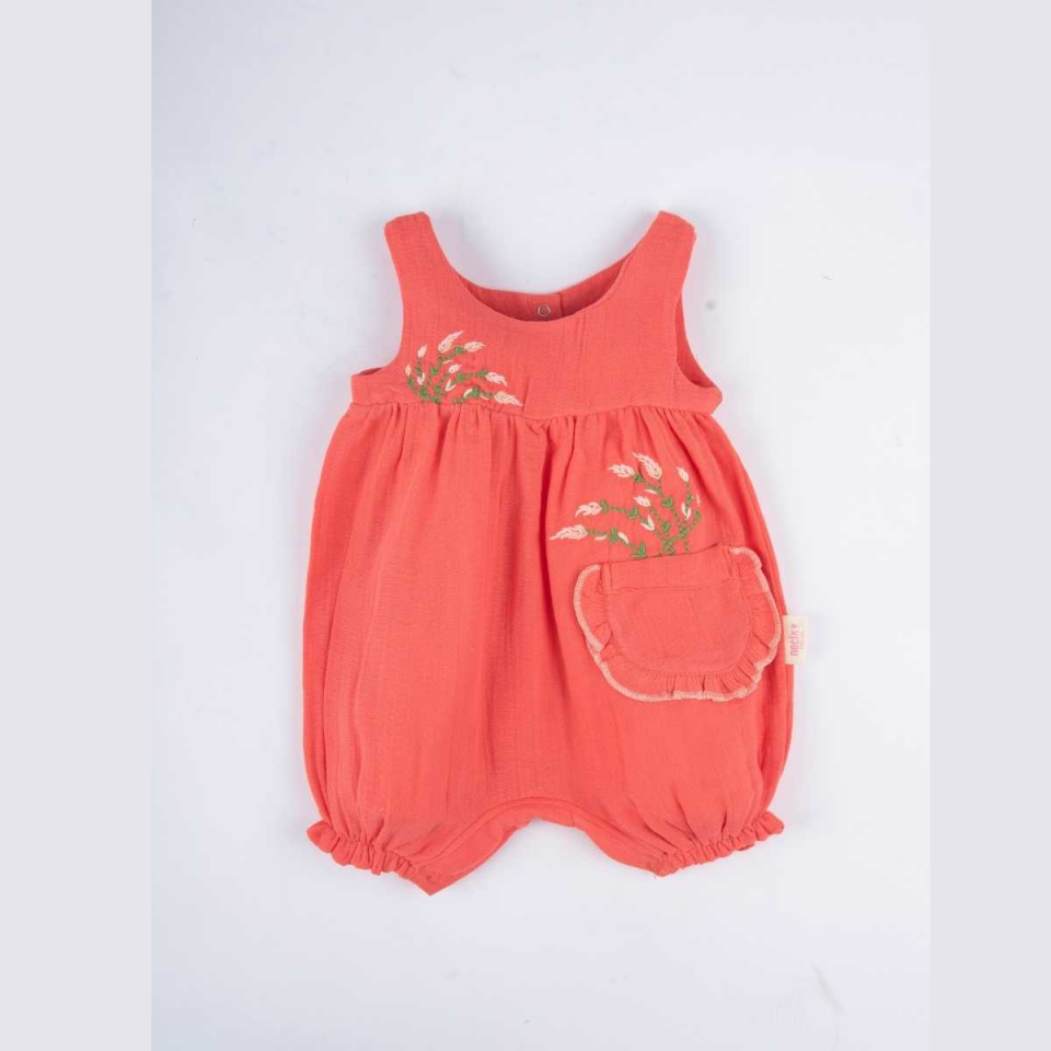 Lavanta Nakışlı Müslin Kız Bebek Tulum