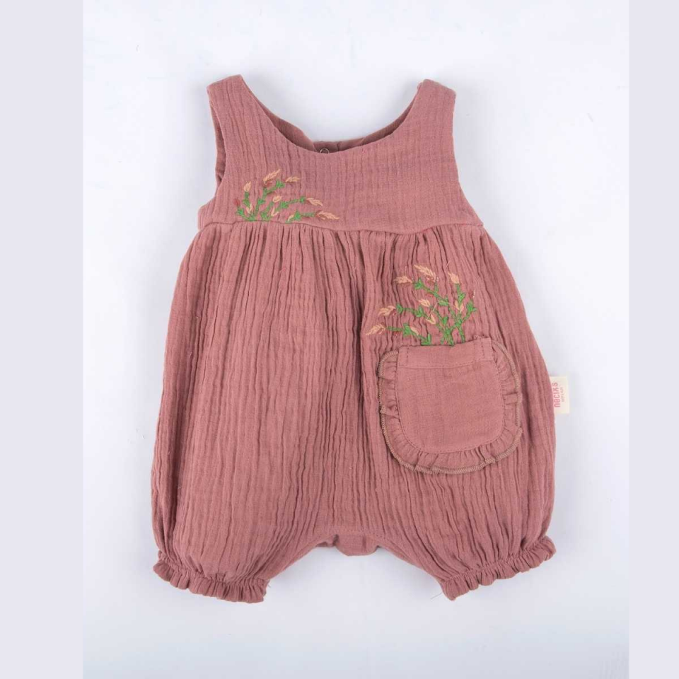 Lavanta Nakışlı Müslin Kız Bebek Tulum