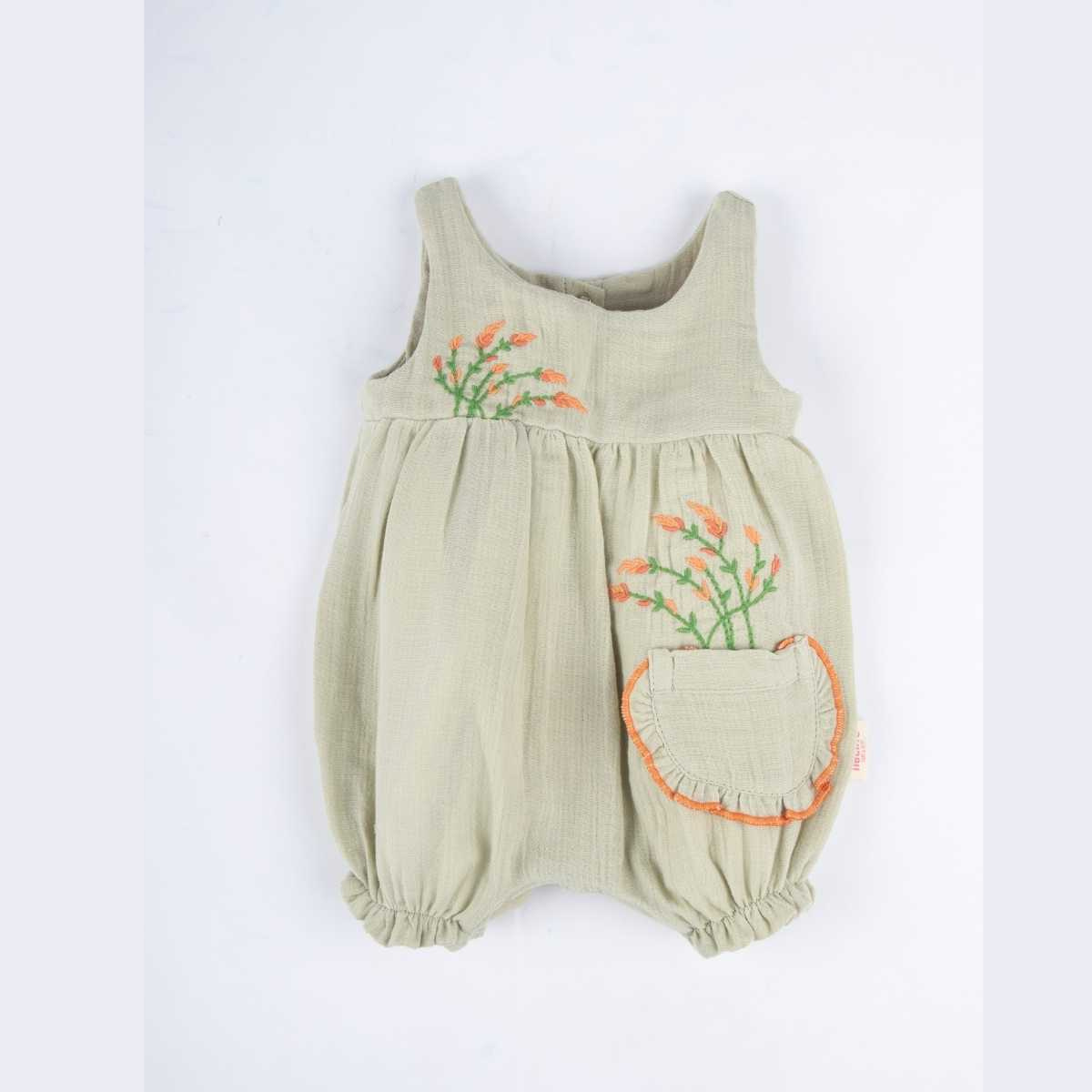 Lavanta Nakışlı Müslin Kız Bebek Tulum