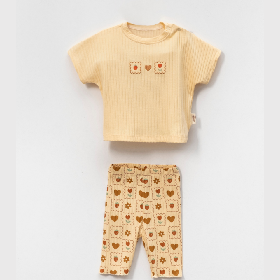 Baby Kalp Nakış ve Baskılı 2'li Kız Bebek Takım