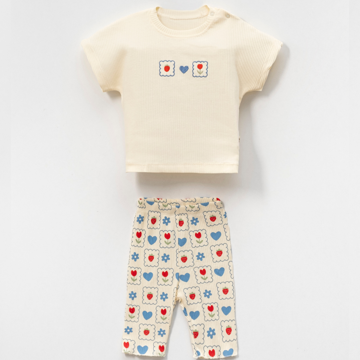 Baby Kalp Nakış ve Baskılı 2'li Kız Bebek Takım
