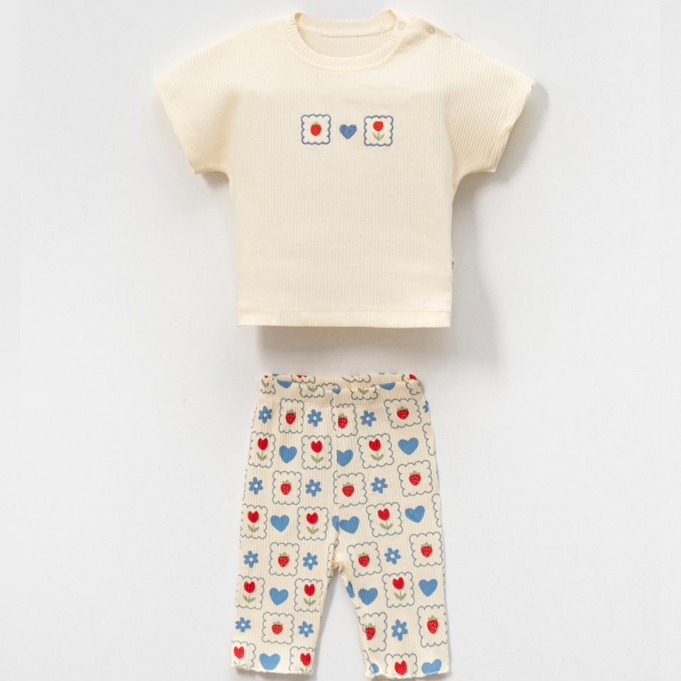 Baby Kalp Nakış ve Baskılı 2'li Kız Bebek Takım