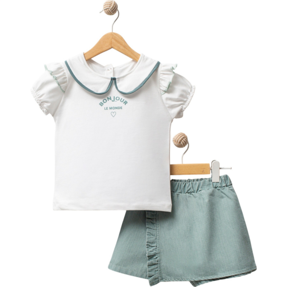 Bonjour Şort Etekli Kot 2'li Kız Bebek Takım