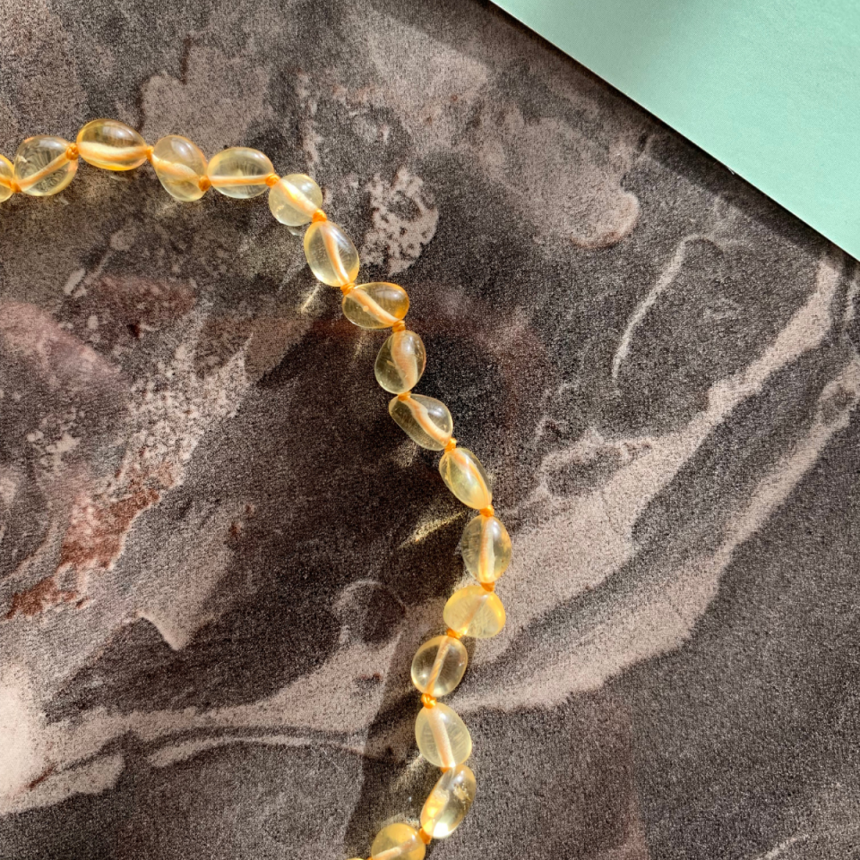 Orijinal Damla Kehribar Sertifikalı Bebek Kolyesi 34cm