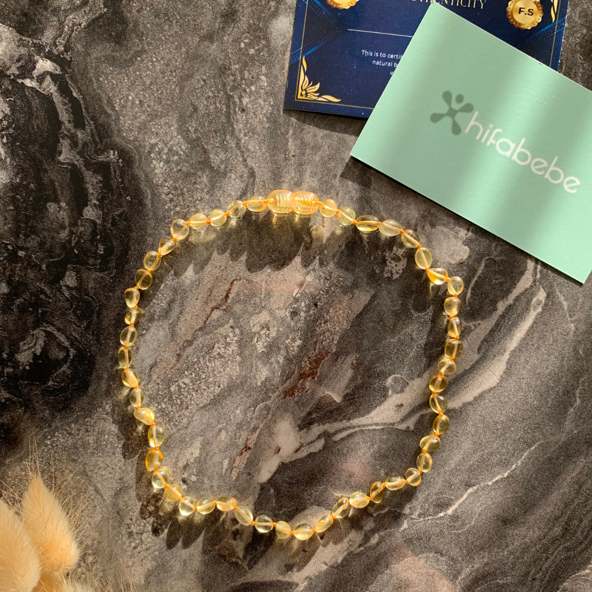 Orijinal Damla Kehribar Sertifikalı Bebek Kolyesi 34cm