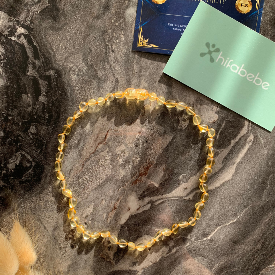 Orijinal Damla Kehribar Sertifikalı Bebek Kolyesi 34cm