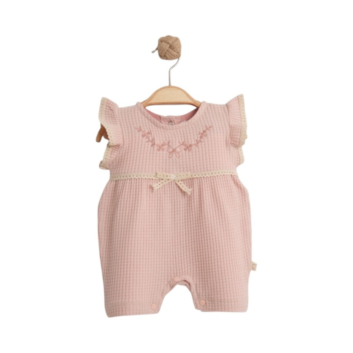 Kurdeleli Waffle Kız Bebek Tulum