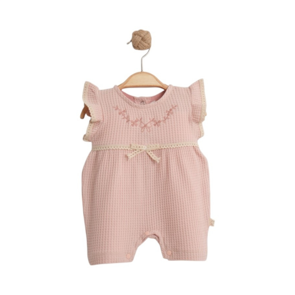 Kurdeleli Waffle Kız Bebek Tulum