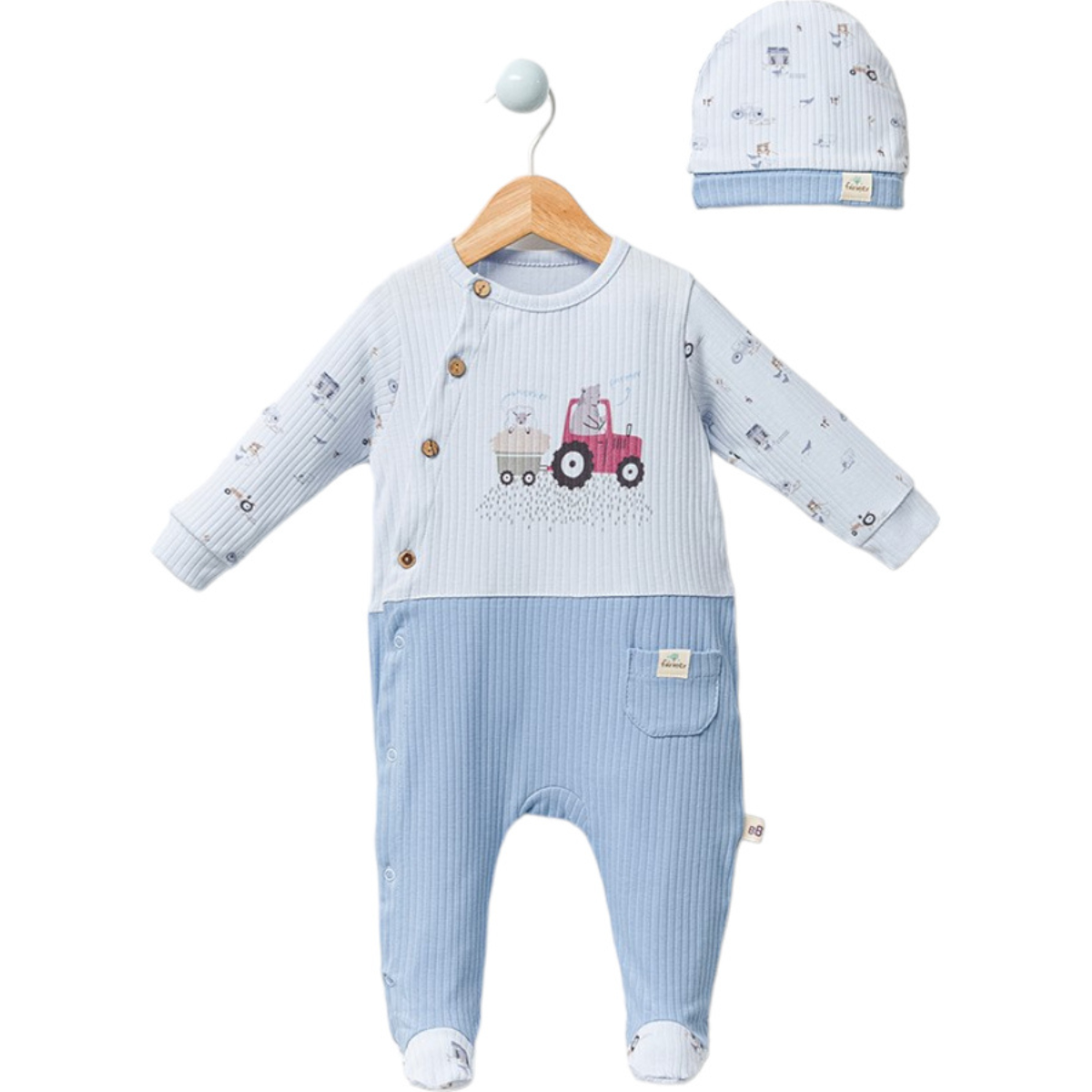 Farmer Yandan Açmalı Erkek Bebek Tulum Şapka