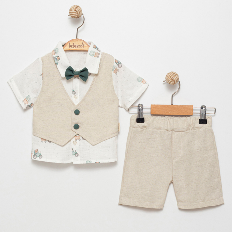 Traktör Yelekli Erkek Bebek Şortlu Takım