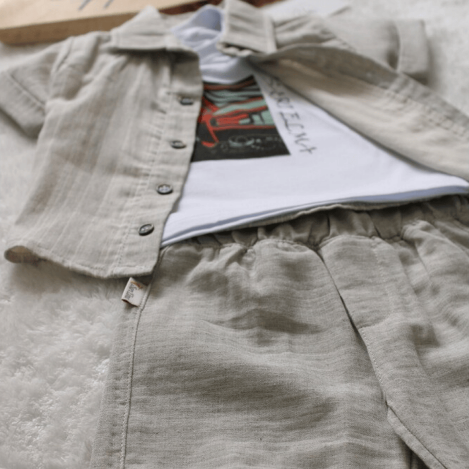 Gömlek Tişört Pantolon 3'lü Çizgili Erkek Çocuk Takım