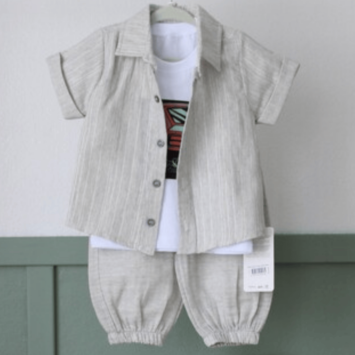 Gömlek Tişört Pantolon 3'lü Çizgili Erkek Çocuk Takım