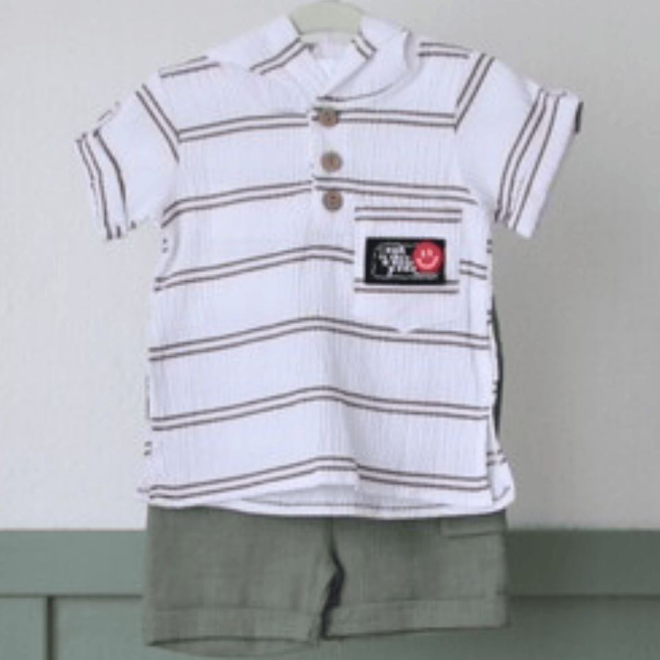 Şapkalı Tişört Şort Erkek Bebek Alt Üst 2'li Takım