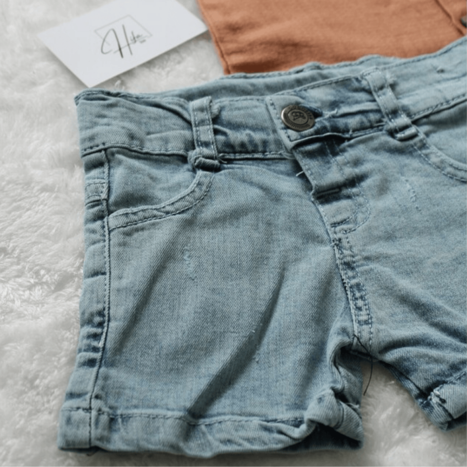 Yelken Nakışlı Müslin Gömlekli Kot Şortlu Erkek Bebek 2'li Takım