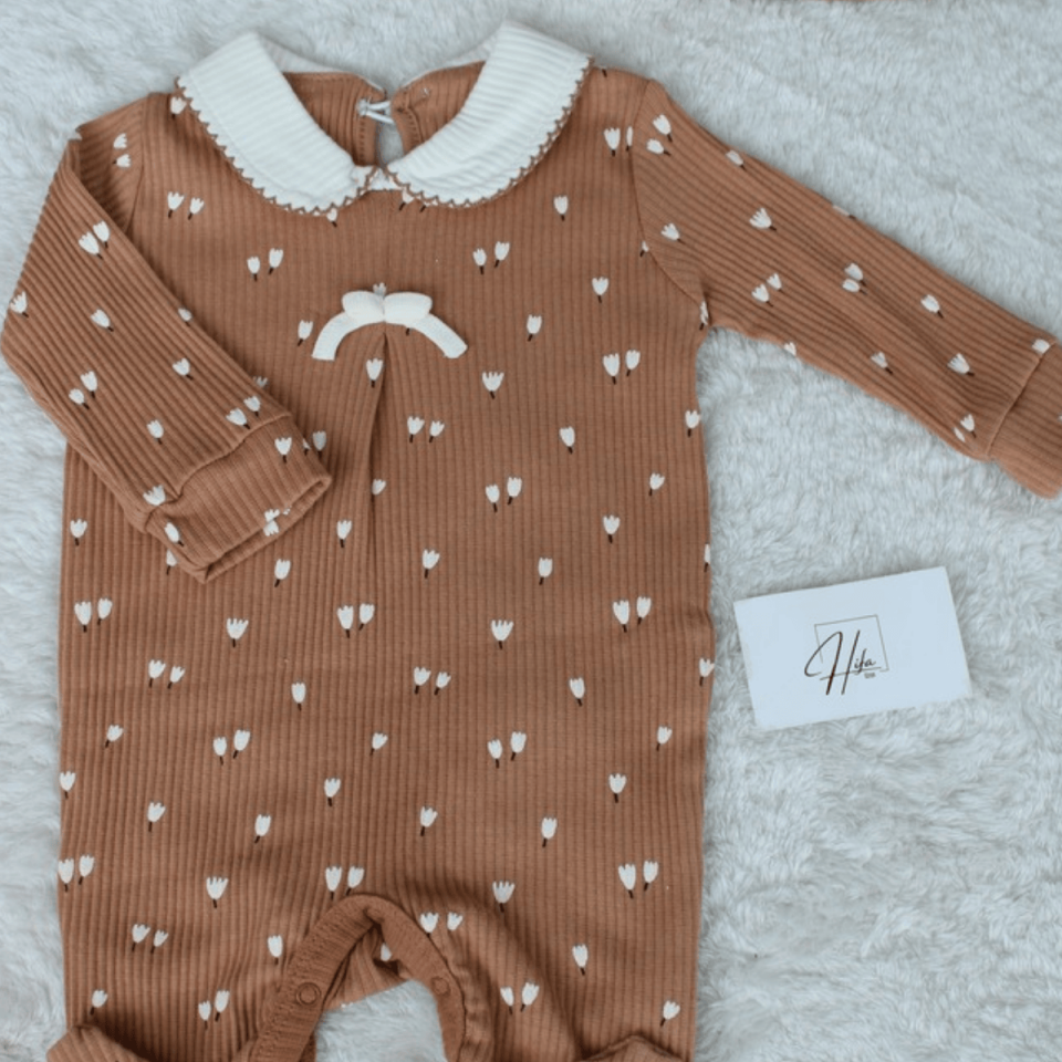 Lale Baskılı Fitilli Kız Bebek Tulum