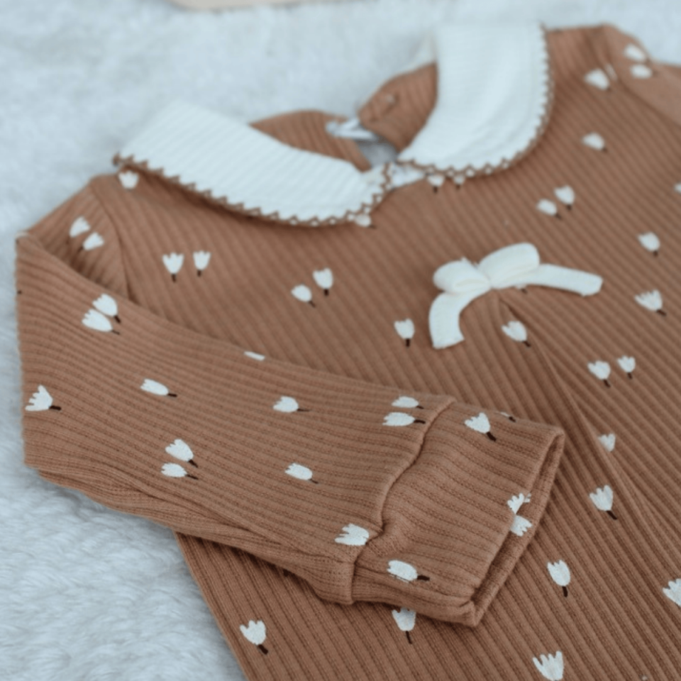 Lale Baskılı Fitilli Kız Bebek Tulum