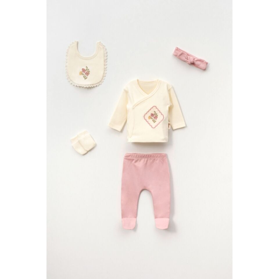 Kız Bebek Kanaviçe Nakışlı 5li Set