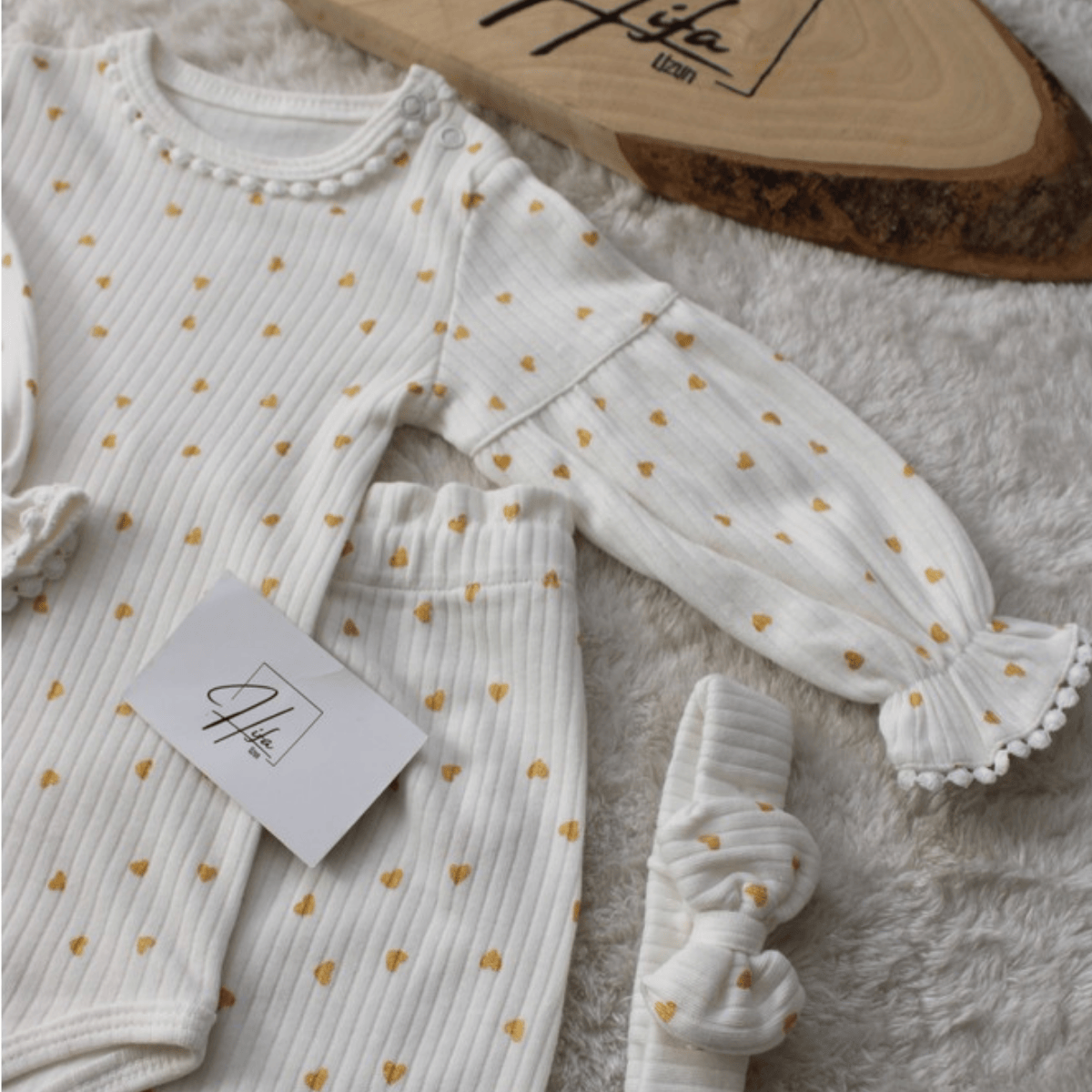 Yaldız Baskılı Bandanalı Fitilli Kumaş 3'lü Kız Bebek Takım