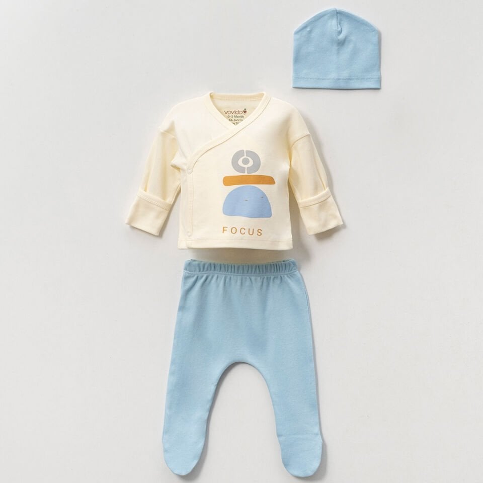 Erkek Bebek Focus Baskılı 3lü Zıbın set
