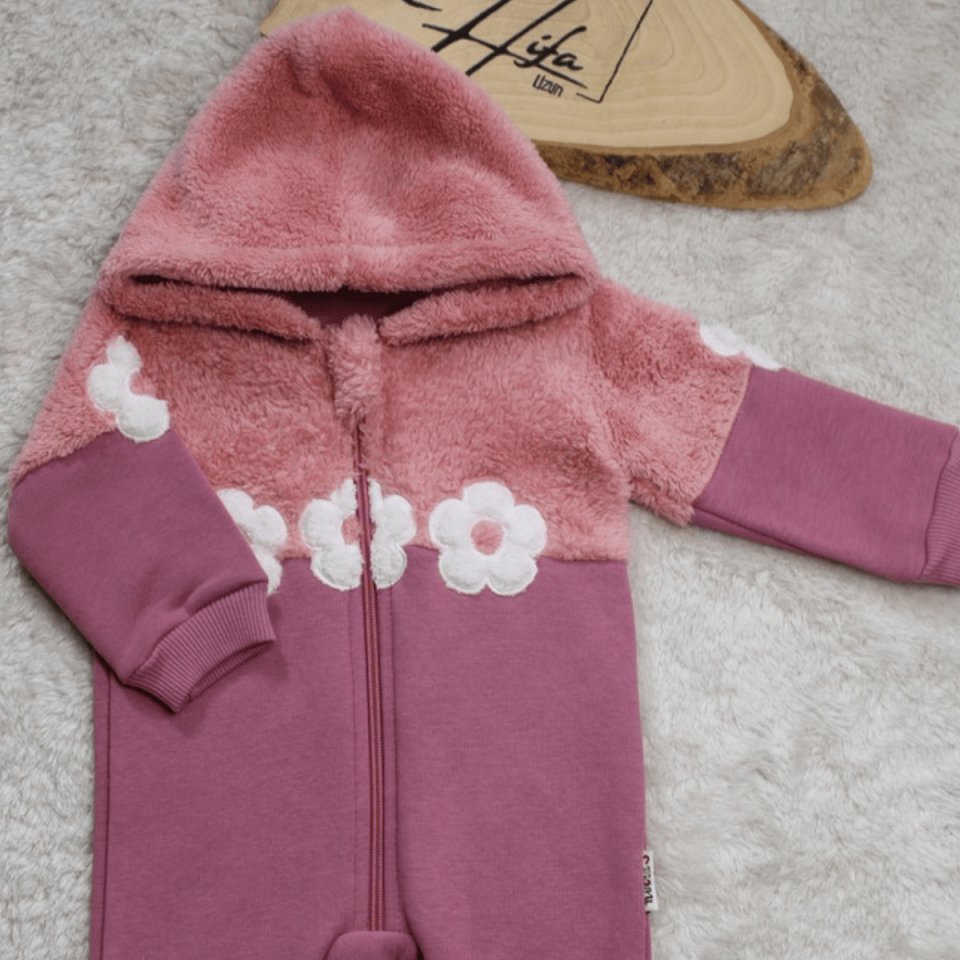 Kapşonlu Fermuarlı 3 İp Kız Bebek Tulum