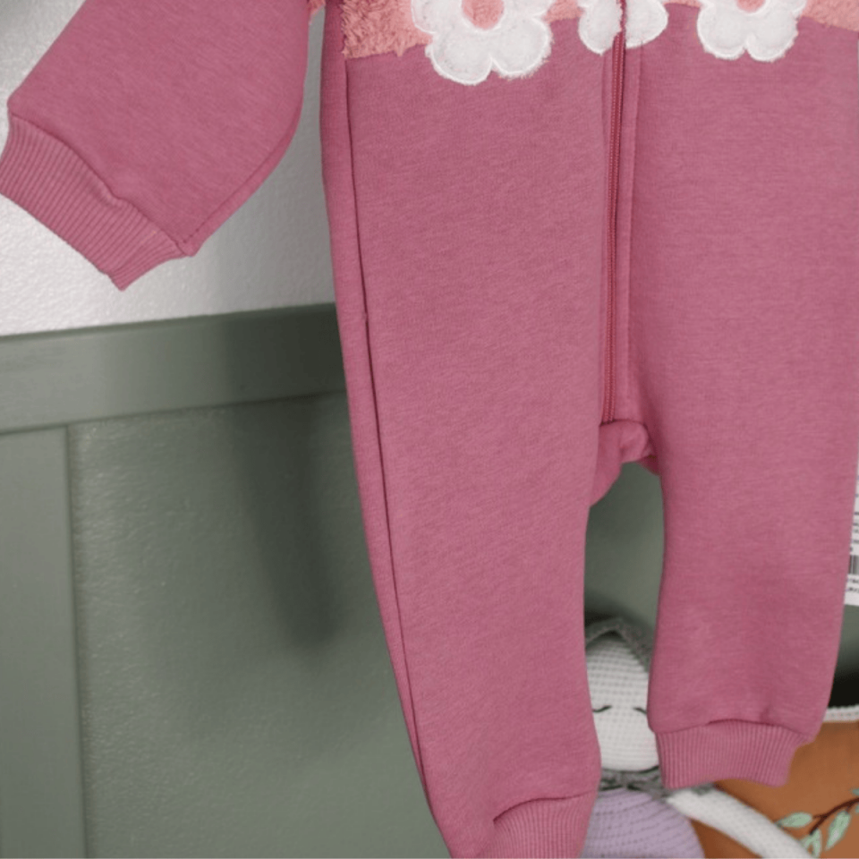 Kapşonlu Fermuarlı 3 İp Kız Bebek Tulum