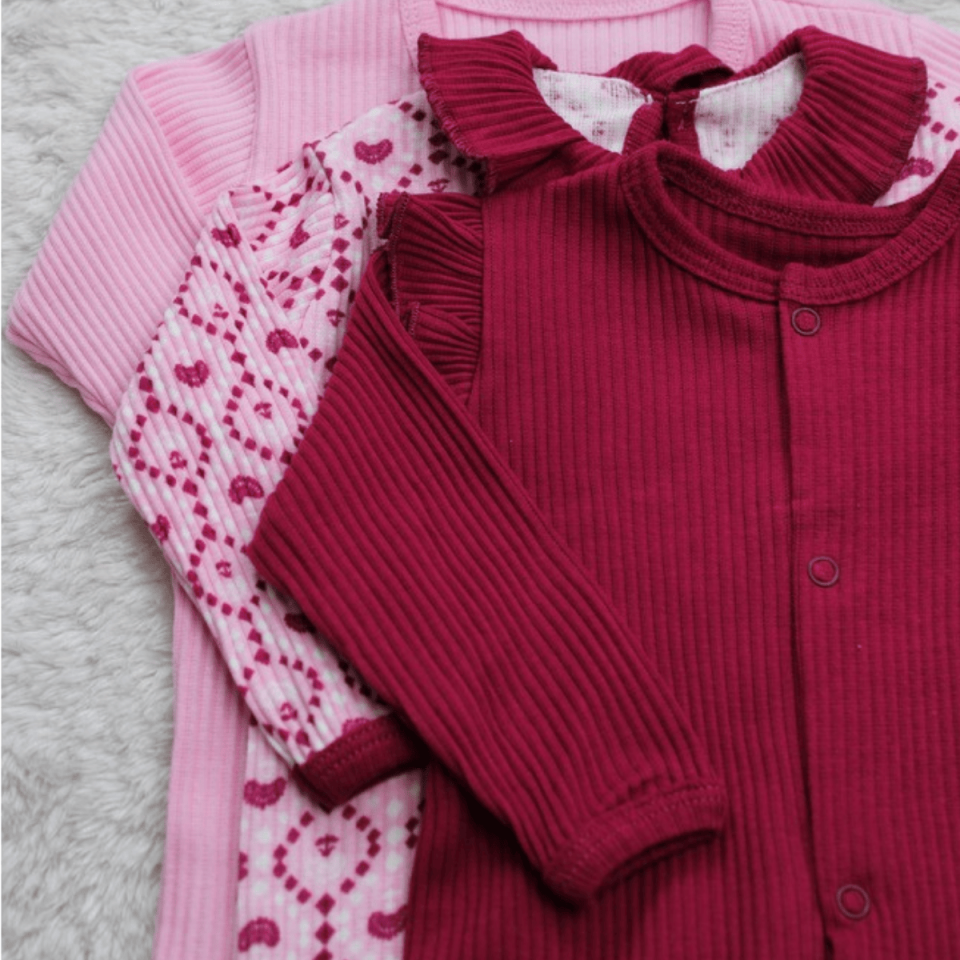 3'lü Fitilli Kumaş Kız Bebek Tulum Set
