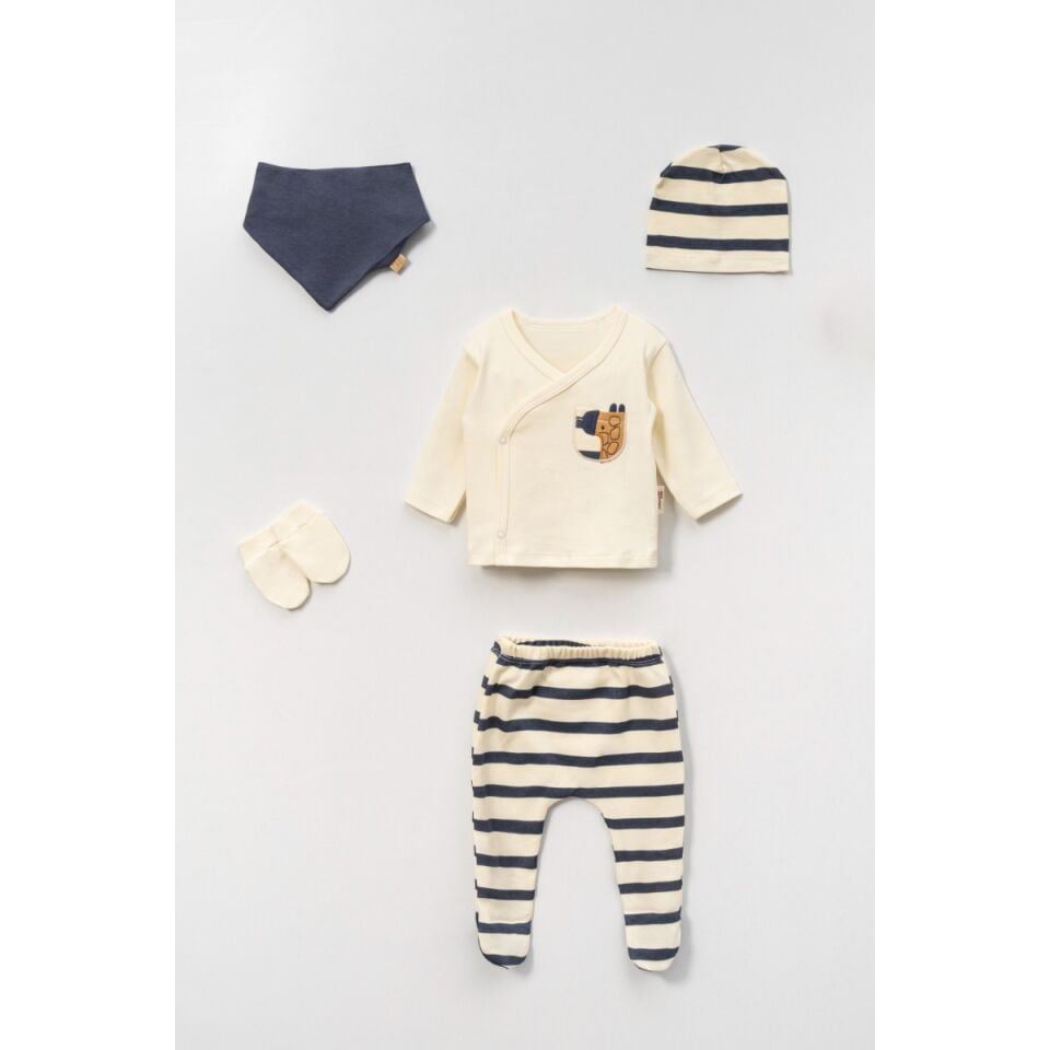 Erkek Bebek Zebra Cep Nakışlı 5li Set
