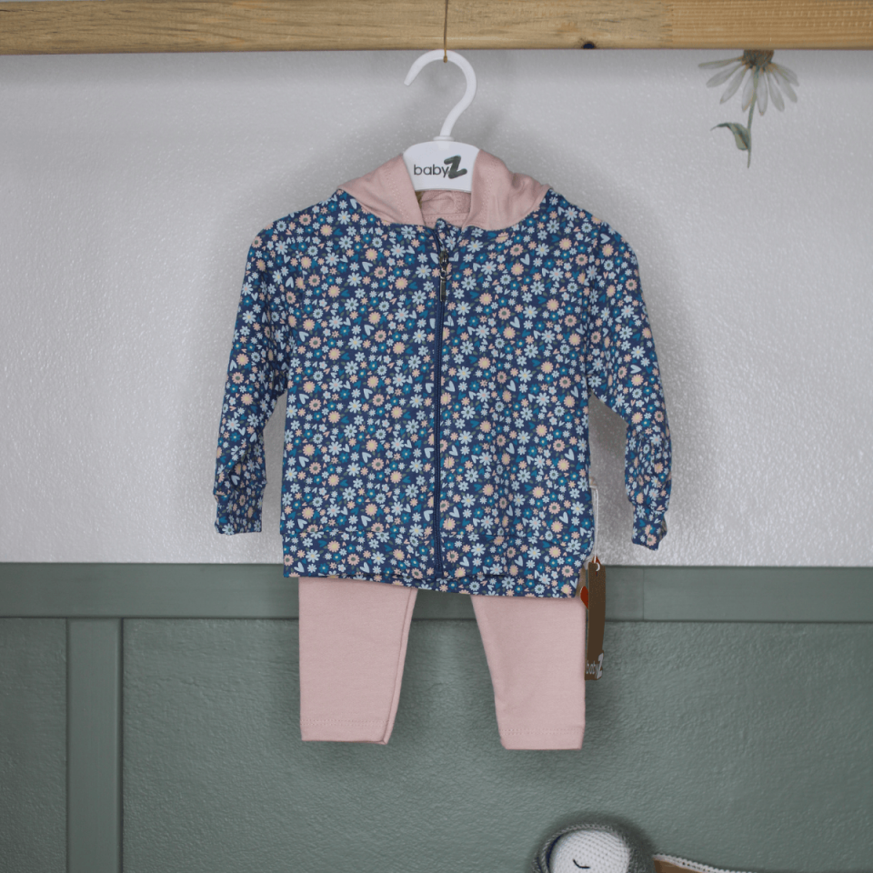 Çiçek Desenli Fermuarlı Kız Bebek Alt Üst 2'li Takım