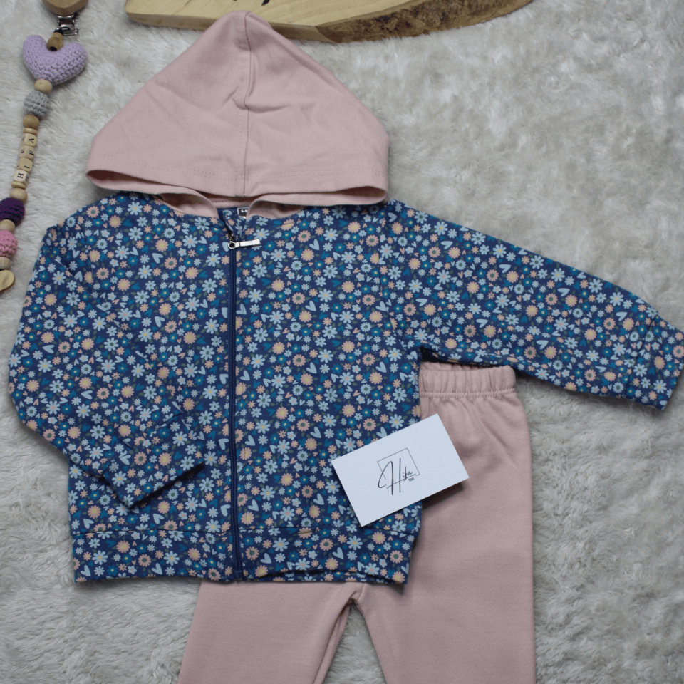 Çiçek Desenli Fermuarlı Kız Bebek Alt Üst 2'li Takım