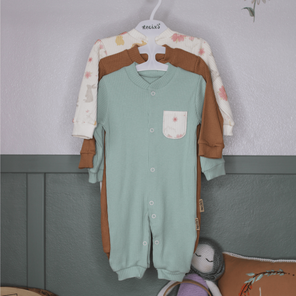 Fitilli Çıtçıtlı Kız Bebek 3'lü Tulum Seti