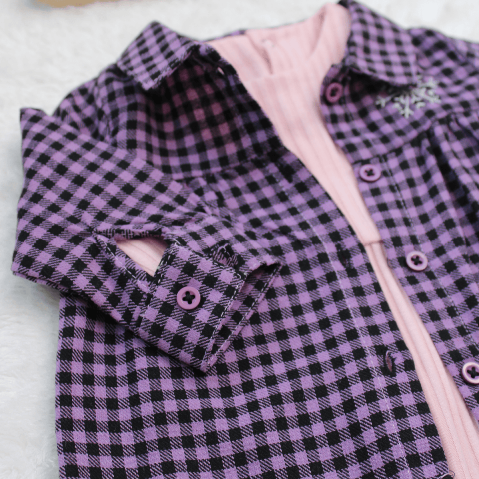 Mor Gömlekli Kız Bebek Tulum Set