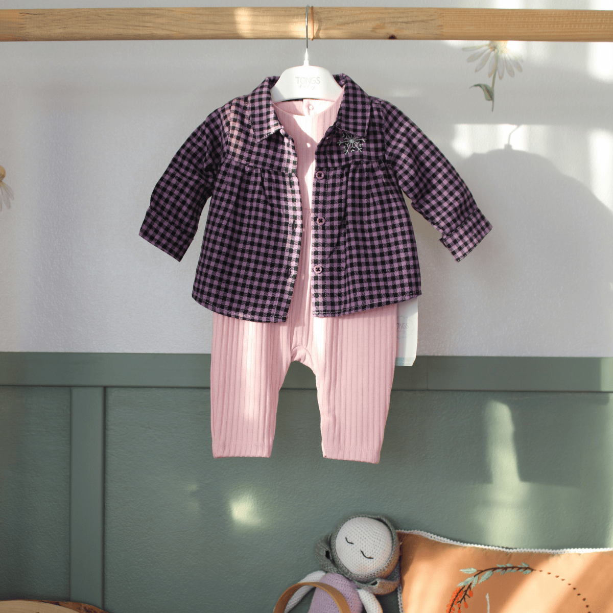 Mor Gömlekli Kız Bebek Tulum Set