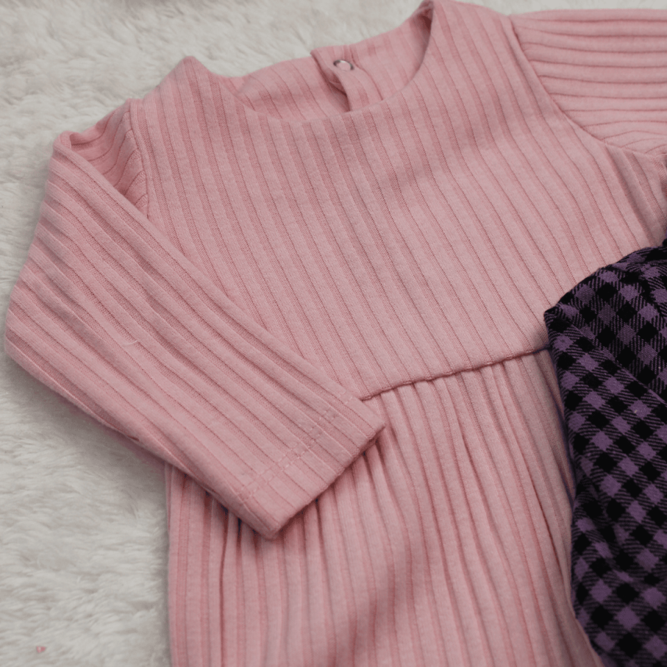 Mor Gömlekli Kız Bebek Tulum Set