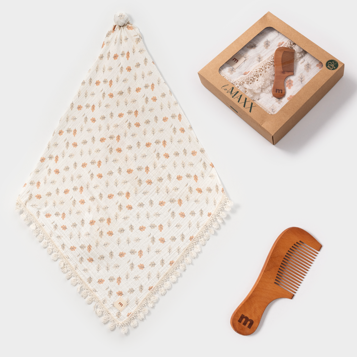 Yaprak Desen Kutulu Battaniye Tarak Set